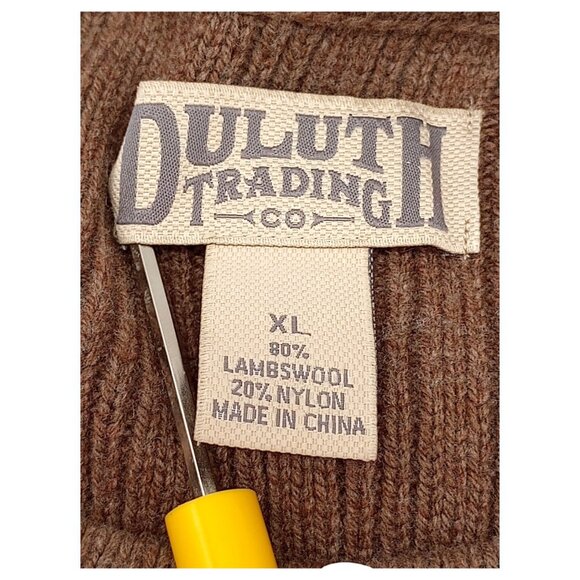 Duluth Trading Sweater Mens Pullover XL Brown Lambs Wool Cable Knit Crewneck - Picture 5 of 12